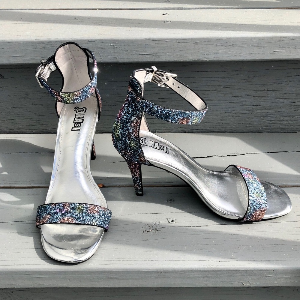 Brash Glitter Sparkle Wrap Ankle High Heel Sz 8